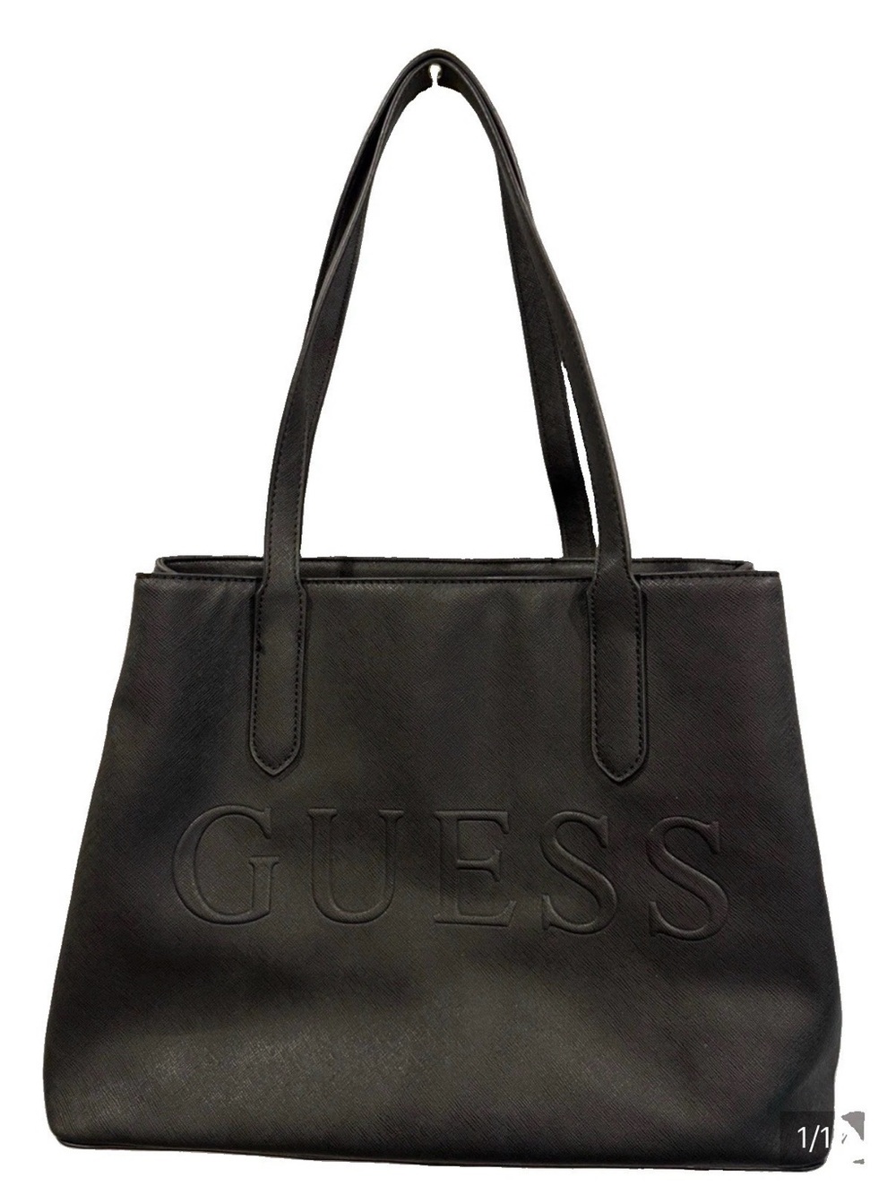 GUESS Black Soffiano Faux Leather Logo Market Tote